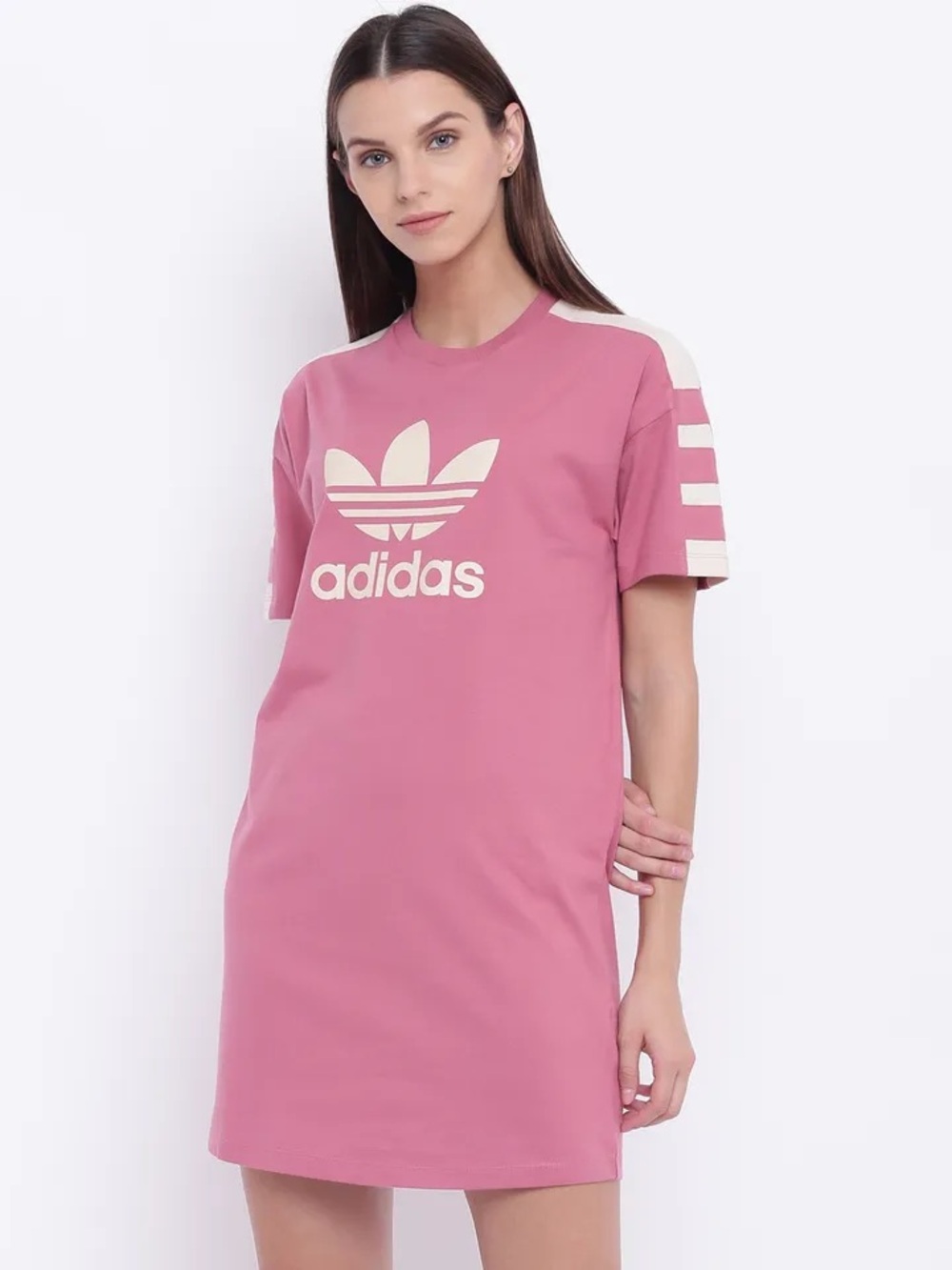 adidas Rose Pink Trefoil Tee Dress with Cream Accents